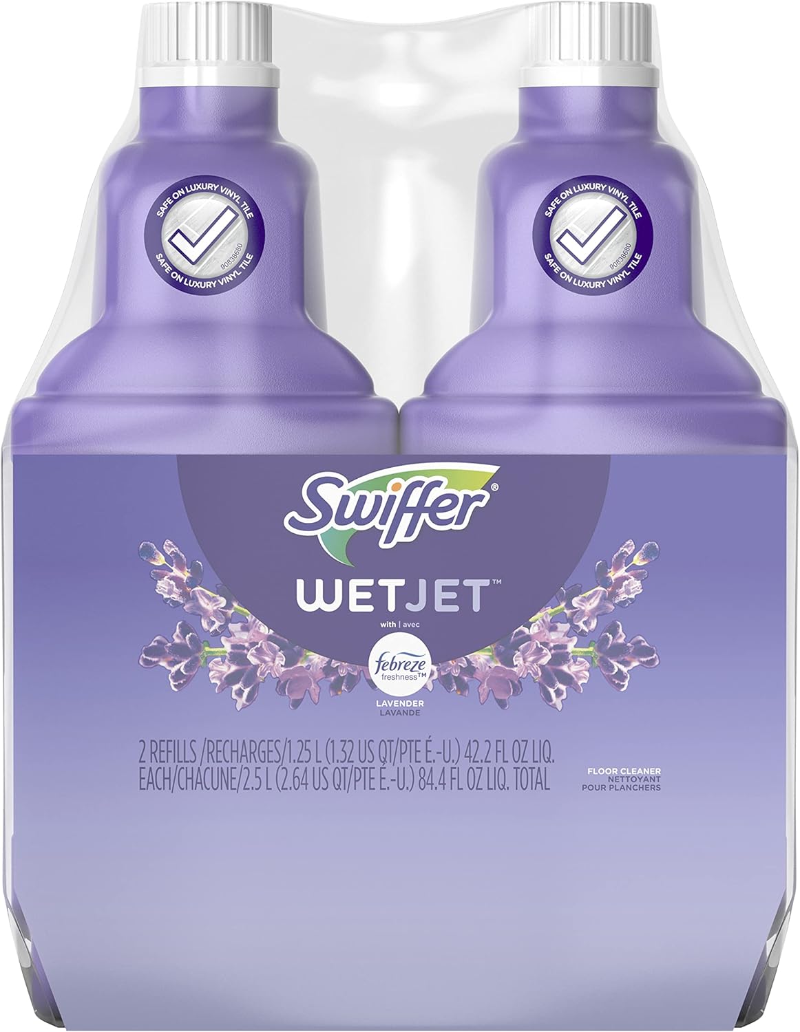 Swiffer WetJet Multi-Purpose Floor Cleaner Solution with Febreze Refill, Lavender Scent, 1.25 Liter -42.2 Fl Oz (Pack of 2)