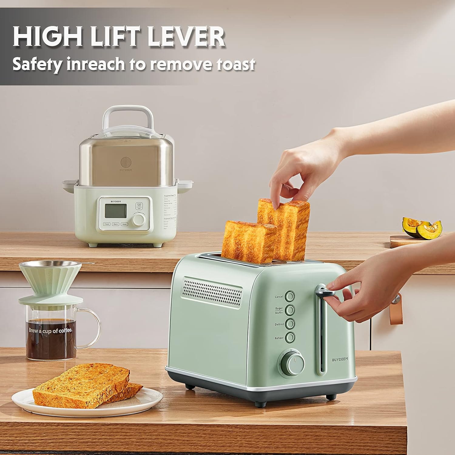BUYDEEM DT620 2-Slice Toaster, Extra Wide Slots, Retro Stainless Steel with High Lift Lever, Bagel and Muffin Function, Removal Crumb Tray, 7-Shade Settings,Stainless Steel