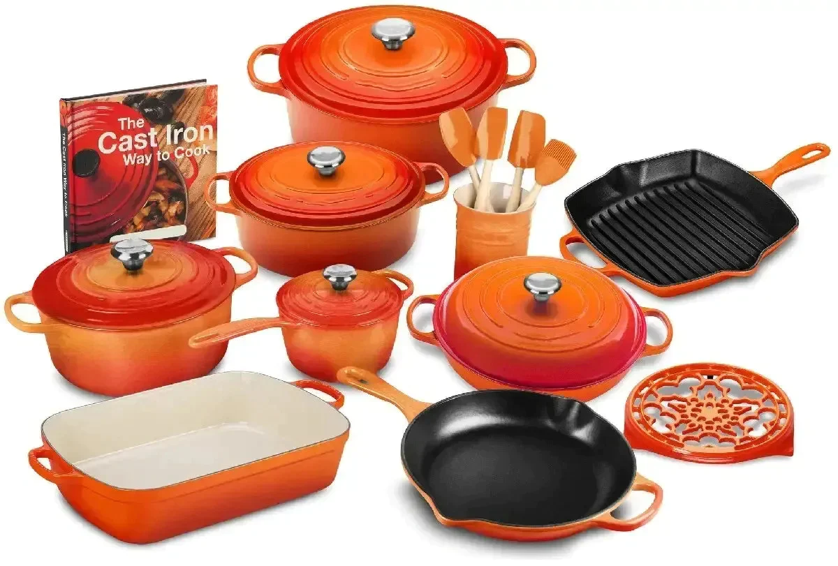 Signature Cast Iron Cookware Set  - 20 Piece💝16 Piece Knife Set