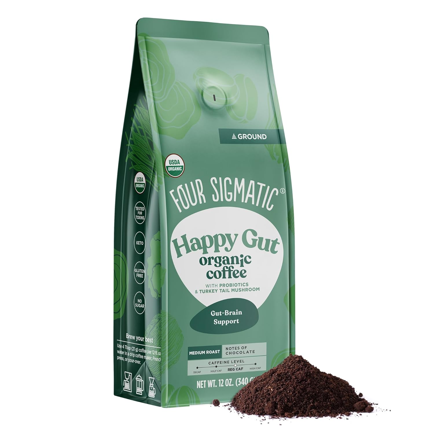 Four Sigmatic Think Mushroom Coffee | Organic Ground Coffee with Lion's Mane Mushroom and Chaga Mushroom | Nootropic Mushroom Coffee for Better Focus and Immune Support | 12oz Bag