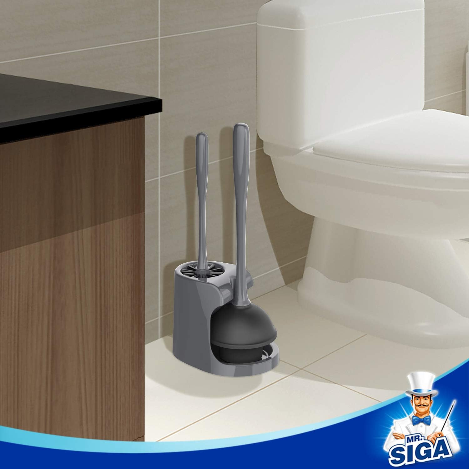 MR.SIGA Toilet Plunger and Bowl Brush Combo for Bathroom Cleaning, Black, 1 Set