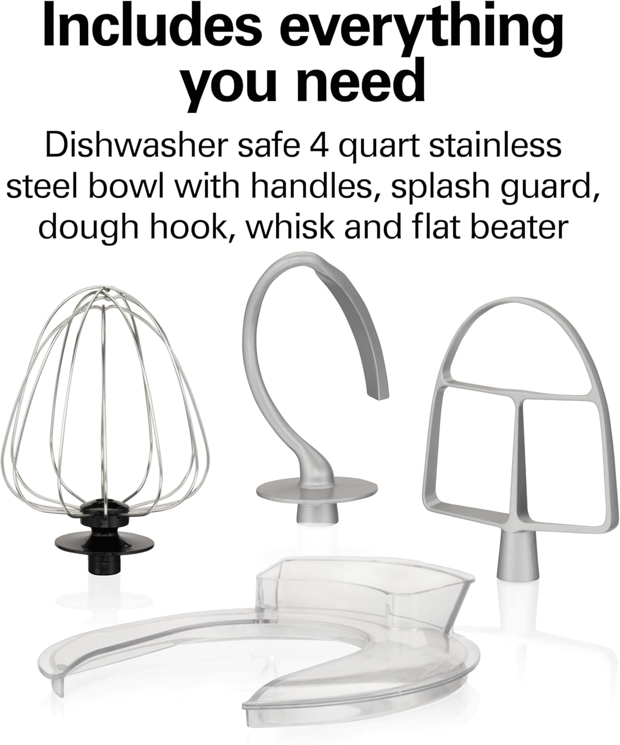 Hamilton Beach Electric Stand Mixer, 4 Quarts, Dough Hook, Flat Beater Attachments, Splash Guard 7 Speeds with Whisk, Black with Top Handle