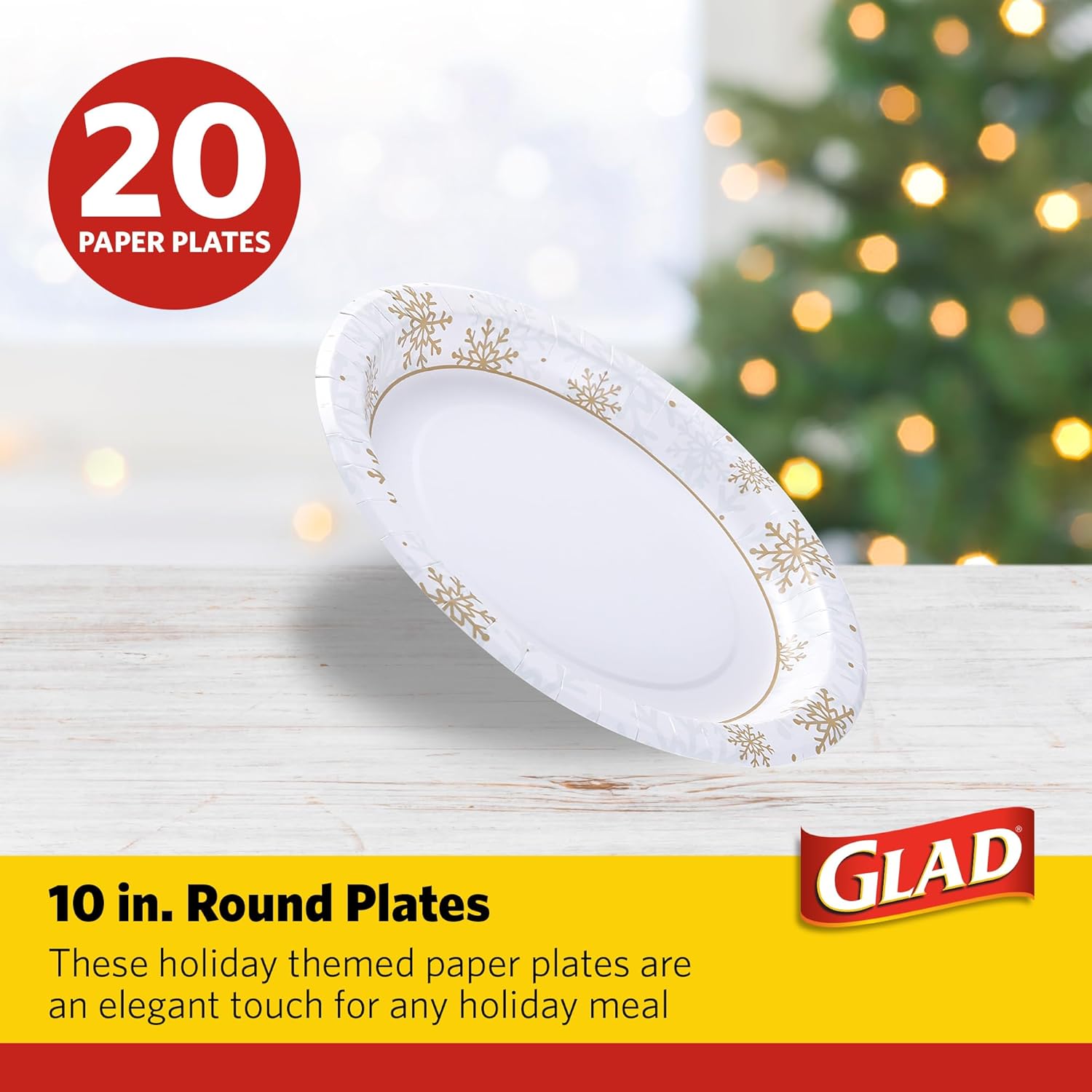 Glad Disposable Holiday Paper Plates, 10 Inch, 20 Count - Red Snowflake Design, Heavy Duty and Microwavable