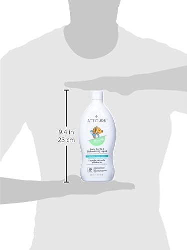 ATTITUDE Baby Dish Soap and Bottle Cleaner, EWG Verified Dishwashing Liquid, No Added Dyes or Fragrances, Tough on Milk Residue and Grease, Vegan, Unscented, 33.8 Fl Oz