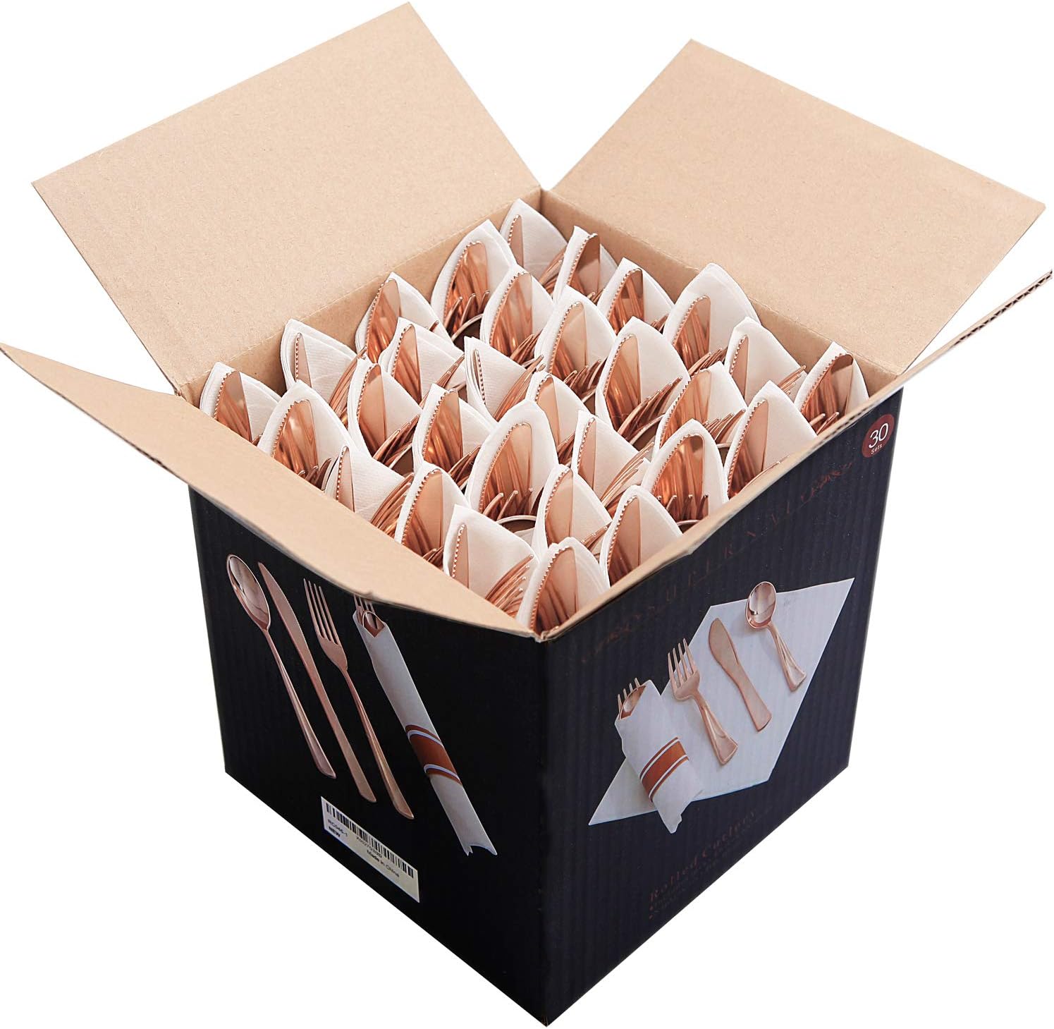 Supernal 60 Pack Pre Rolled Napkins with Gold Plastic Silverware, Premium Disposable Gold Wrapped Cutlery Set Includes: 60 Forks 60 Knives 60 Spoons 60 Napkin for Party