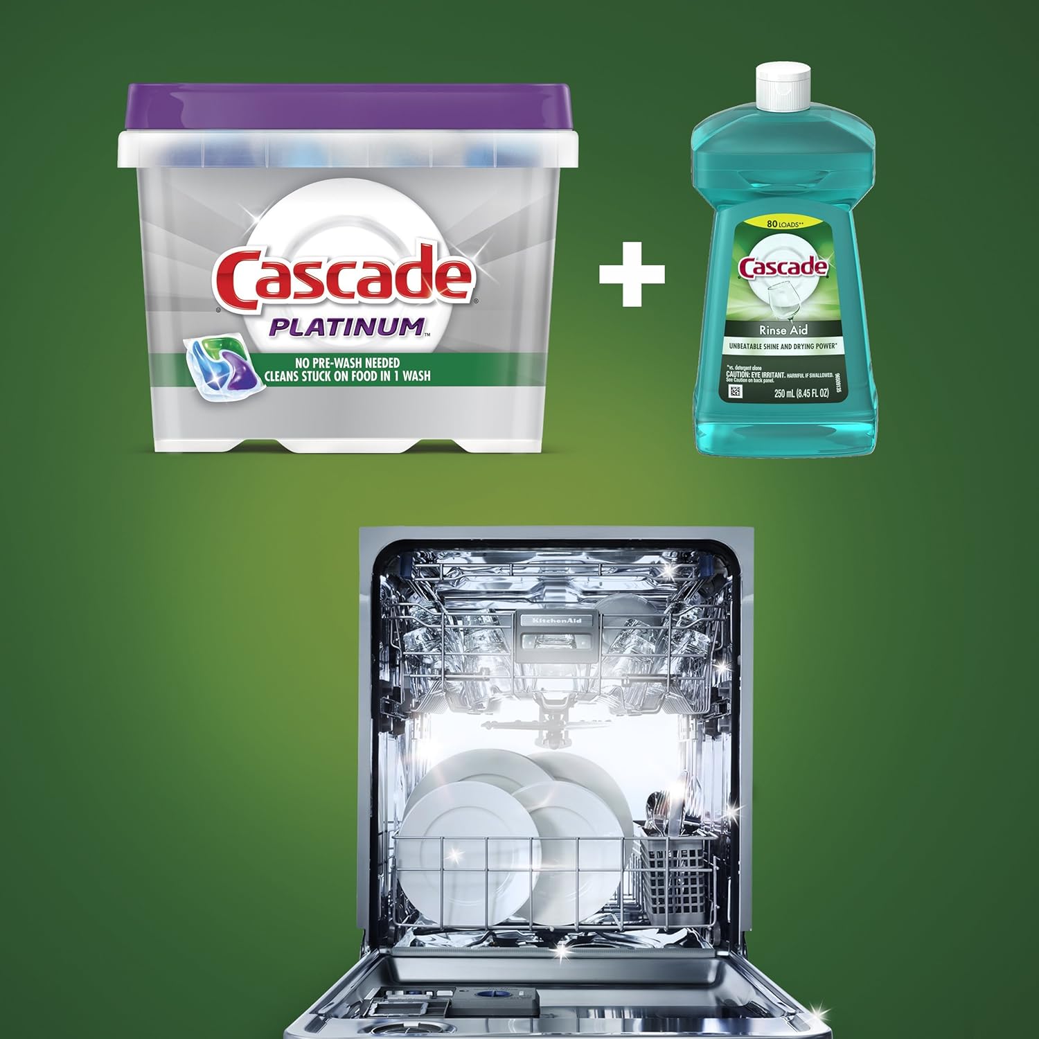 Cascade Platinum Dishwasher Pods, Detergent, Soap Pods, Actionpacs with Dishwasher Cleaner and Deodorizer Action, Fresh, 62 Count