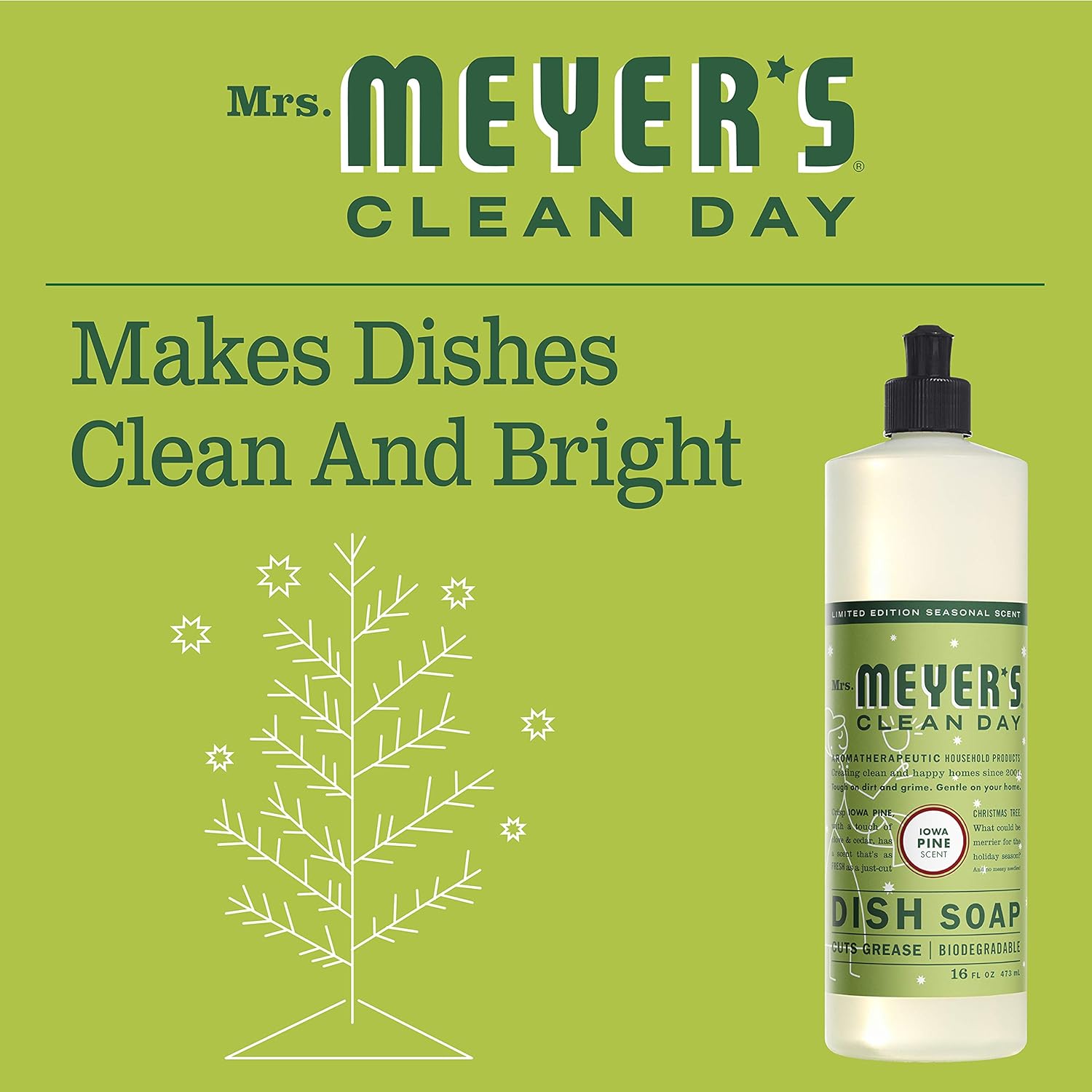 MRS. MEYER'S CLEAN DAY Liquid Dish Soap, Biodegradable Formula, Basil, 16 fl. oz - Pack of 3