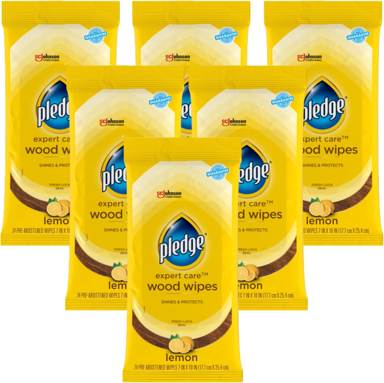 Pledge Expert Care Wood Wipes, Shines and Protects, Removes Fingerprints, Lemon Scent, 24 Count (Pack of 1)