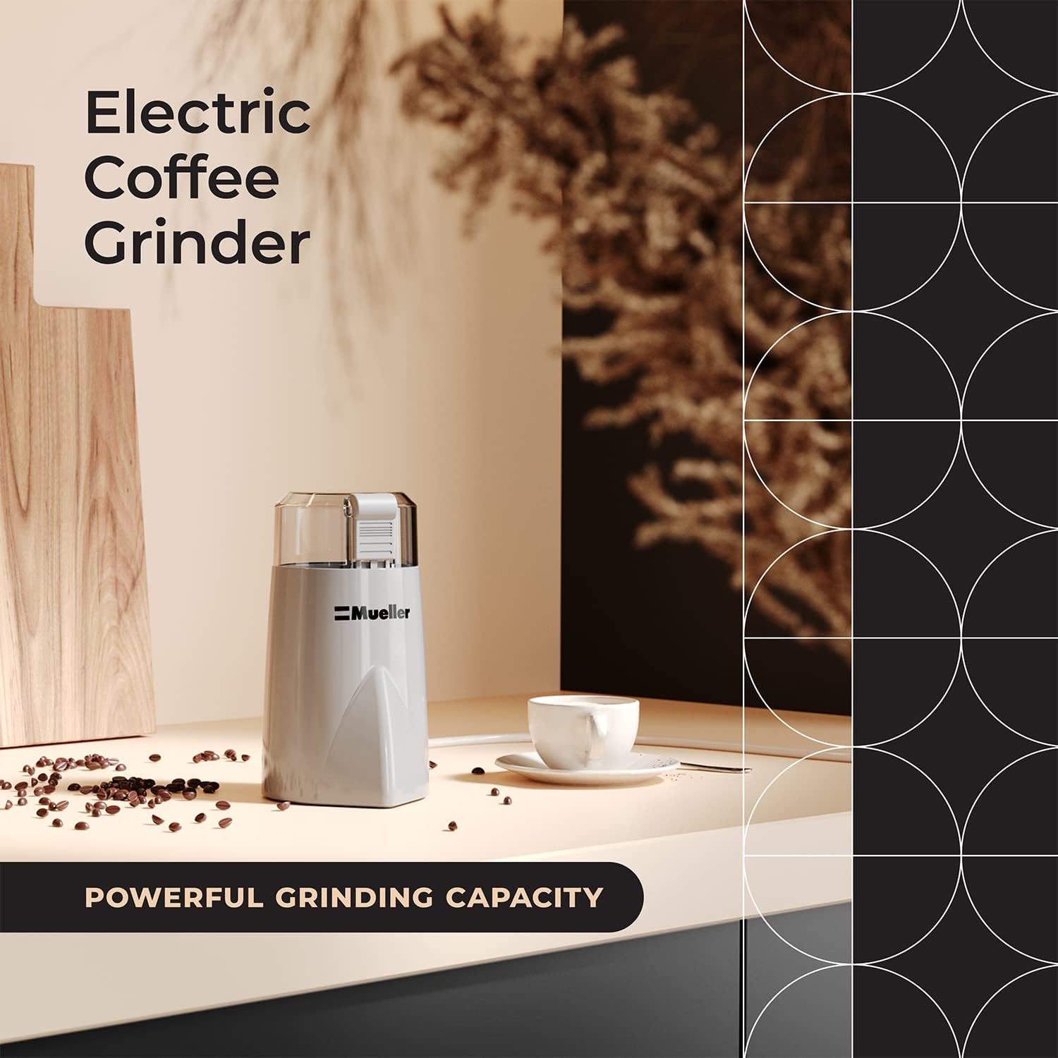 MuellerLiving HyperGrind Precision Electric Spice/Coffee Grinder Mill with Large Grinding Capacity and Powerful Motor also for Spices, Herbs, Nuts, Grains, Grey