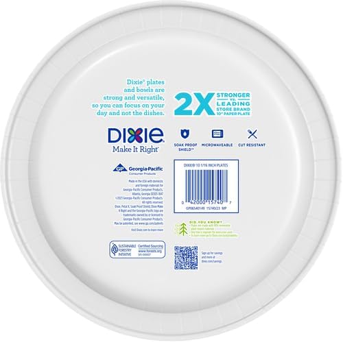 Dixie Large Paper Plates, 10 Inch, 86 Count, 2X Stronger*, Microwave-Safe, Soak-Proof, Cut Resistant, Disposable Plates For Everyday Breakfast, Lunch, & Dinner Meals