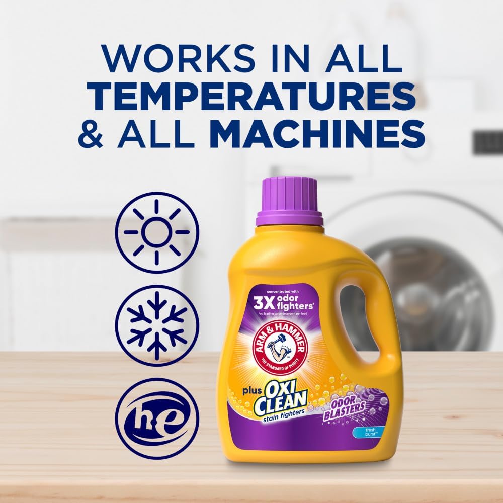 Arm & Hammer Plus OxiClean Odor Blasters Fresh Burst, 128 Loads Liquid Laundry Detergent, 166.5 Fl oz