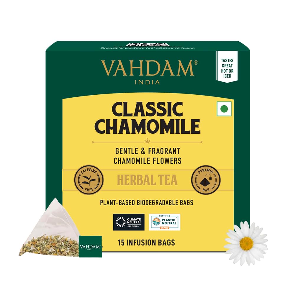 VAHDAM, Organic Turmeric Ginger Herbal Tea Bags (100 Pyramid Tea Bags) Caffeine Free, Non GMO, Gluten Free | 100% Pure Herbal Blend - Savory & Spicy | Plant-Based Tea Bags | Resealable Ziplock Pouch