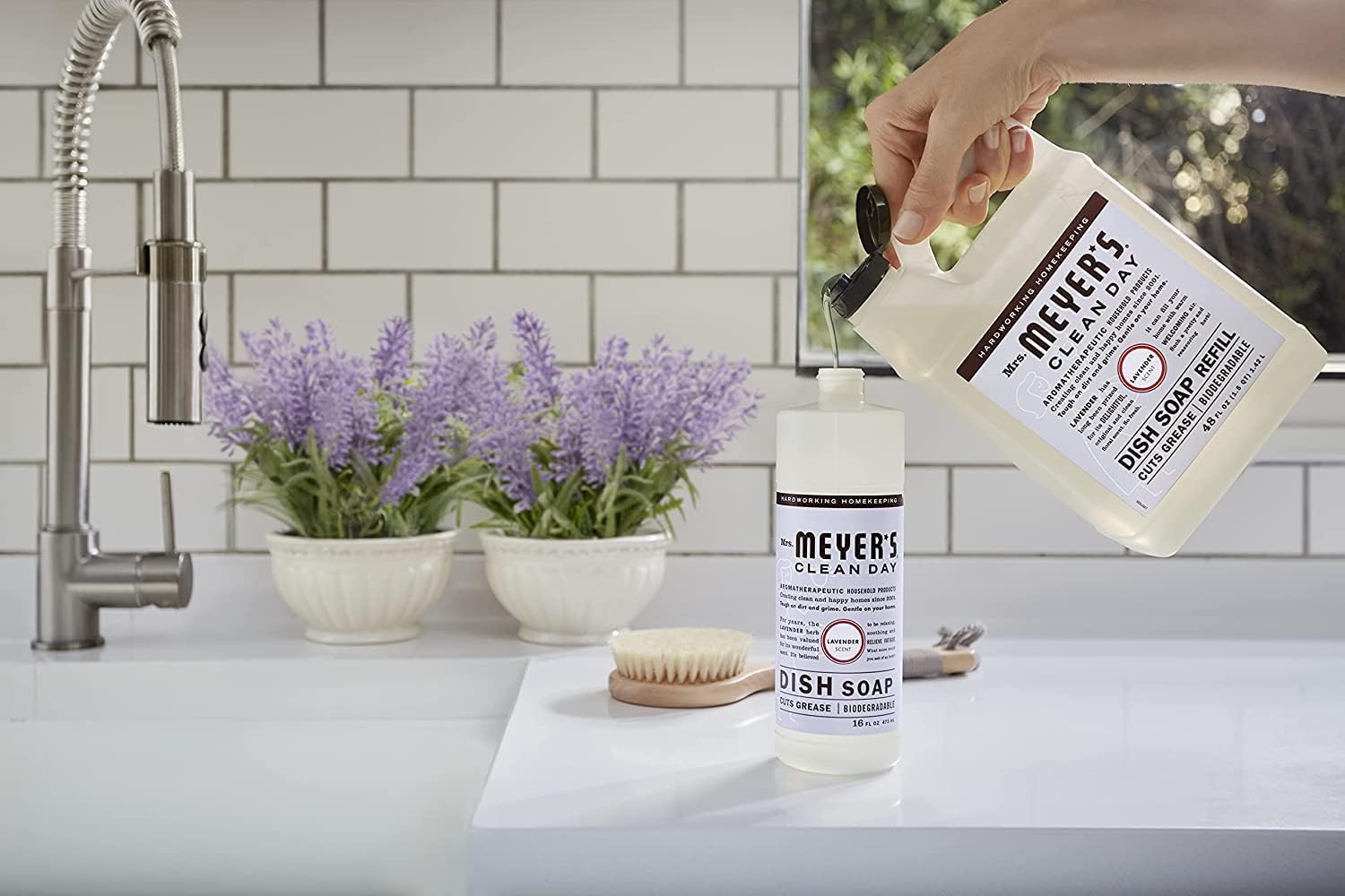 MRS. MEYER'S CLEAN DAY Liquid Dish Soap, Biodegradable Formula, Basil, 16 fl. oz - Pack of 3