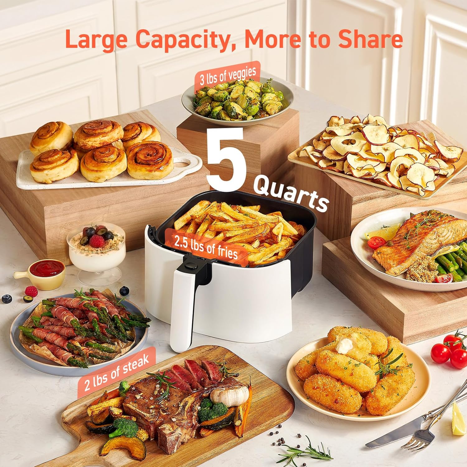 COSORI Air Fryer 9-in-1, Compact 5-Qt, Perect for Meat Enthusiasts with 450°F Max Heat Function , 130+ In-App Recipes, Little to No Oil, Easy Clean Glass Touch Panel & Nonstick Basket, Gray