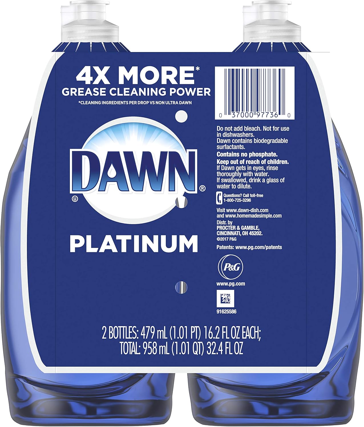 Dawn Platinum Dishwashing Liquid Dish Soap, Refreshing Rain Scent, 32.7 fl oz