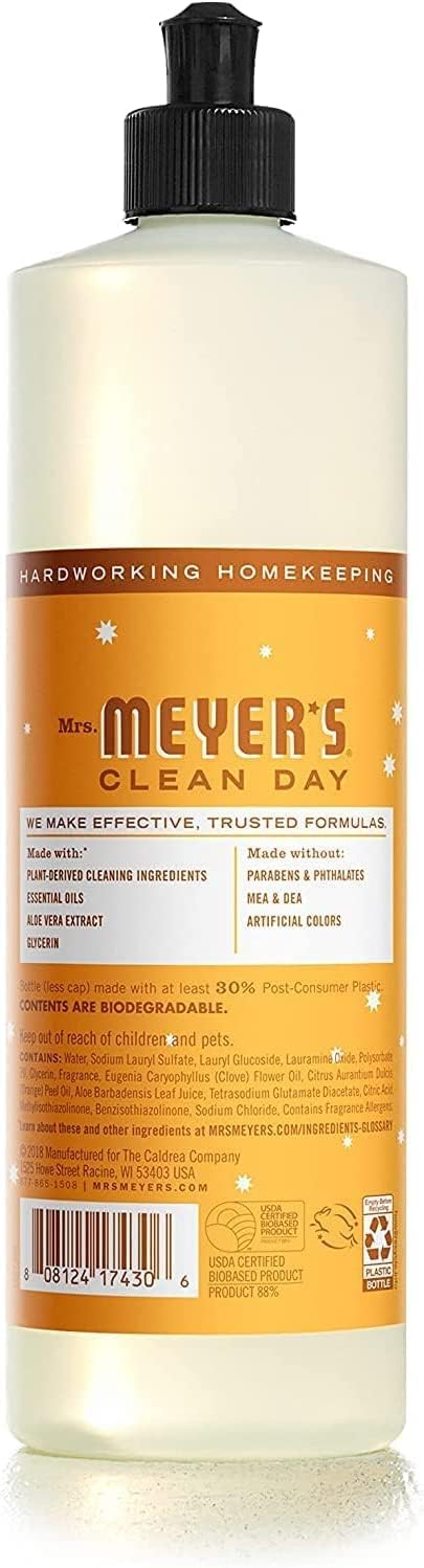 MRS. MEYER'S CLEAN DAY Liquid Dish Soap, Biodegradable Formula, Basil, 16 fl. oz - Pack of 3