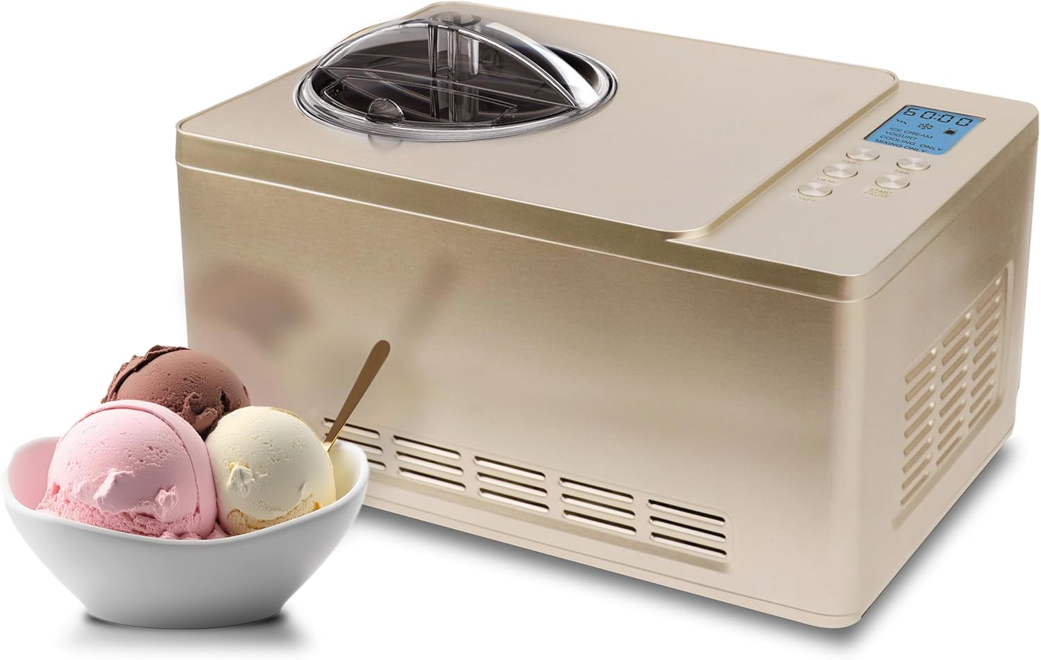 Whynter Ice Cream Maker Machine Automatic 2.1 Qt with Built-in Compressor, LCD Digital Display & Timer, No Pre-Freezing, ICM-200LS, Stainless Steel
