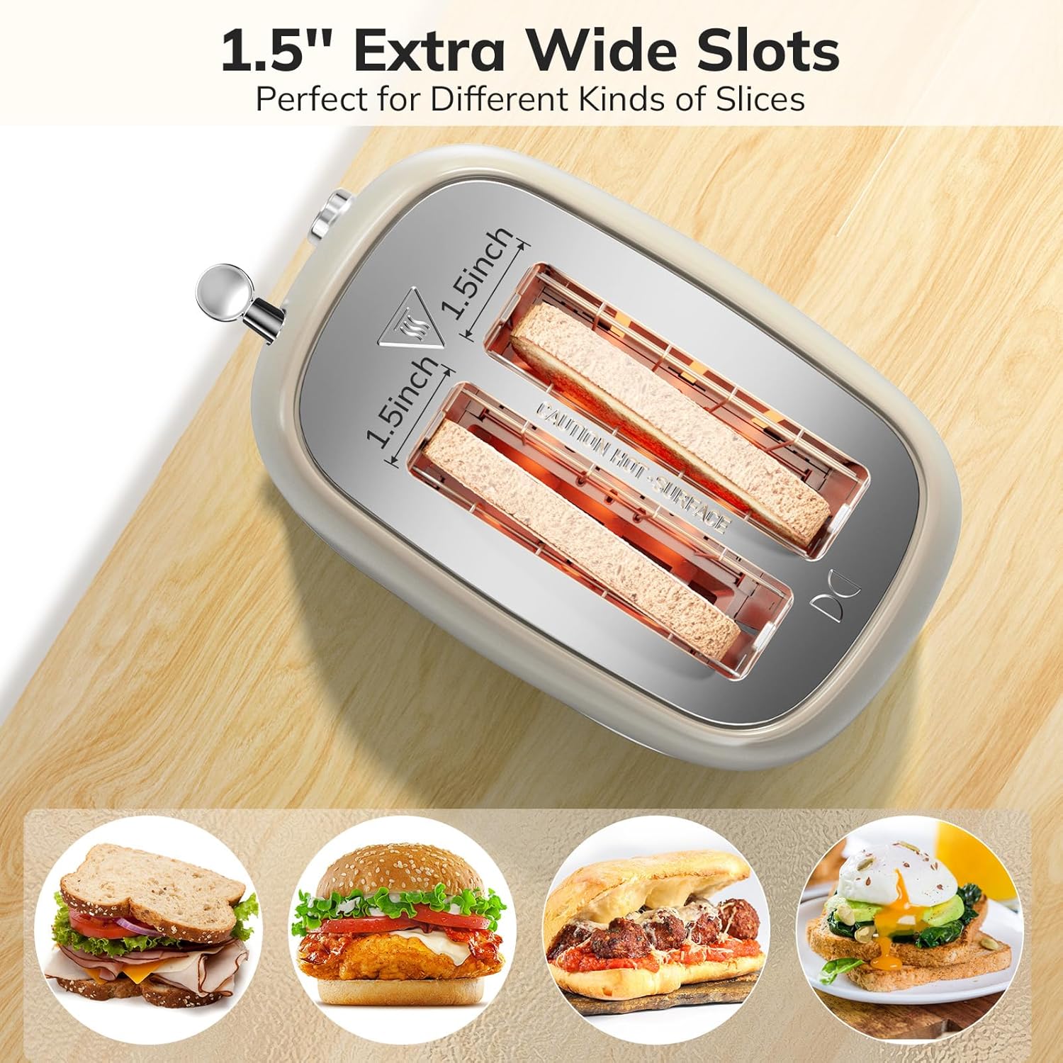 2 Slice Stainless Steel Toaster Retro with 6 Bread Shade Settings, Bagel, Cancel, Defrost Function, 2 Slice Toaster with Extra Wide Slot, Removable Crumb Tray, White