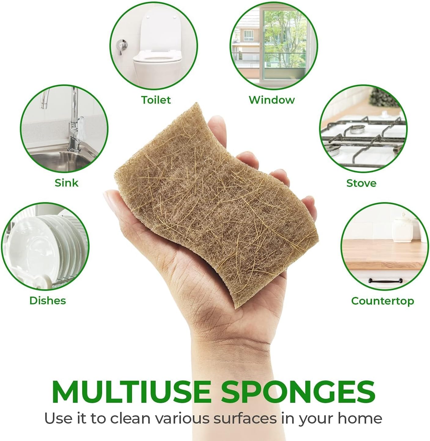 Natural Kitchen Sponge - Biodegradable Compostable Cellulose and Coconut Scrubber Sponge - Pack of 12 Eco Friendly Sponges for Dishes