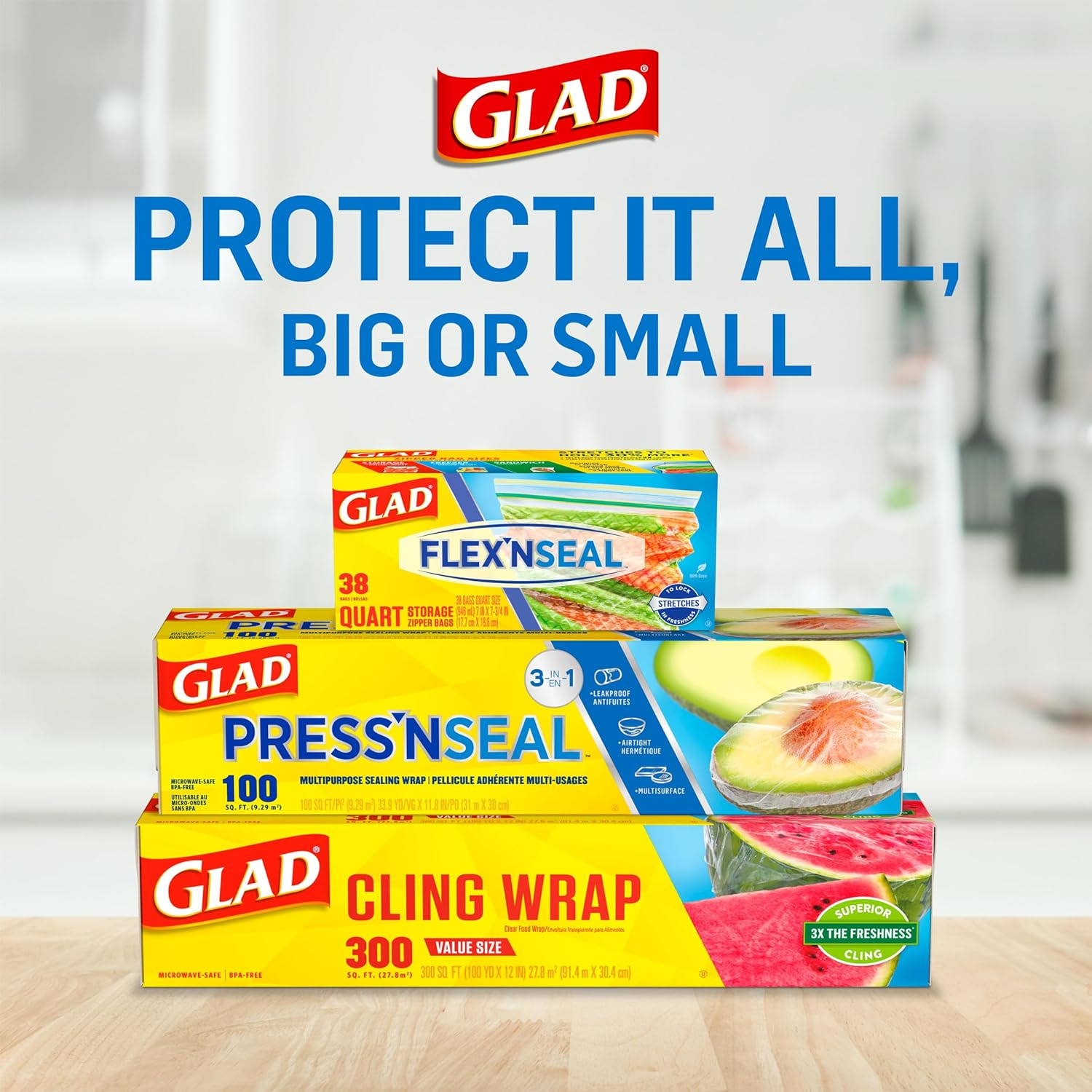 Glad® Press'n Seal® Plastic Food Wrap - 100 Square Foot Roll - 3 Pack (Package May Vary)
