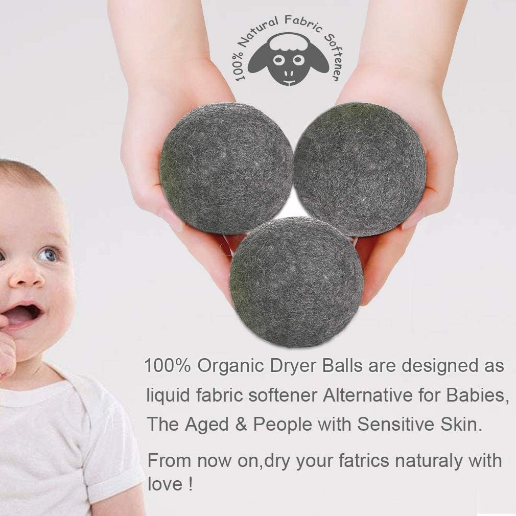 Wool Dryer Balls Organic XL 6-Pack, 100% New Zealand Chemical Free Fabric Softener for 1000+ Loads, Baby Safe & Hypoallergenic, Reduce Wrinkles & Shorten Drying Time Naturally