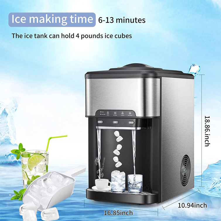 3 in 1 Countertop Water Cooler Dispenser with Ice Maker | Ice making time 6-13 minutes
