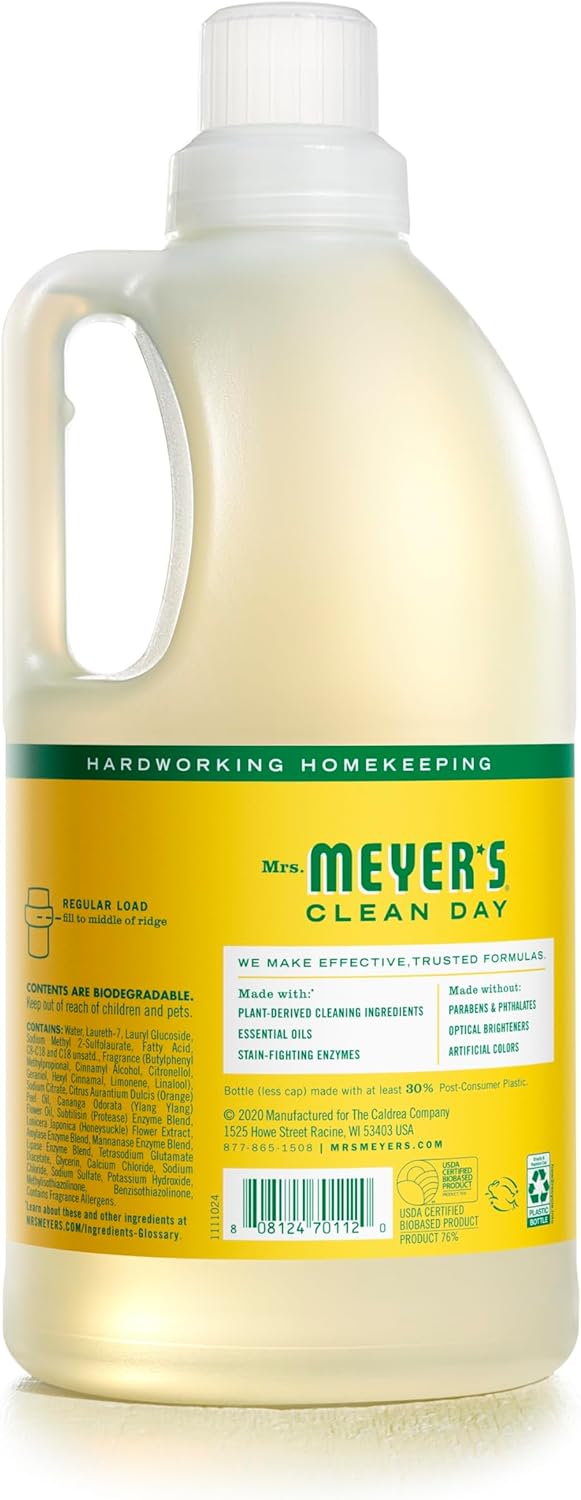 MRS. MEYER'S CLEAN DAY Liquid Laundry Detergent, Biodegradable Formula Infused with Essential Oils, Lavender, 64 oz (64 Loads)