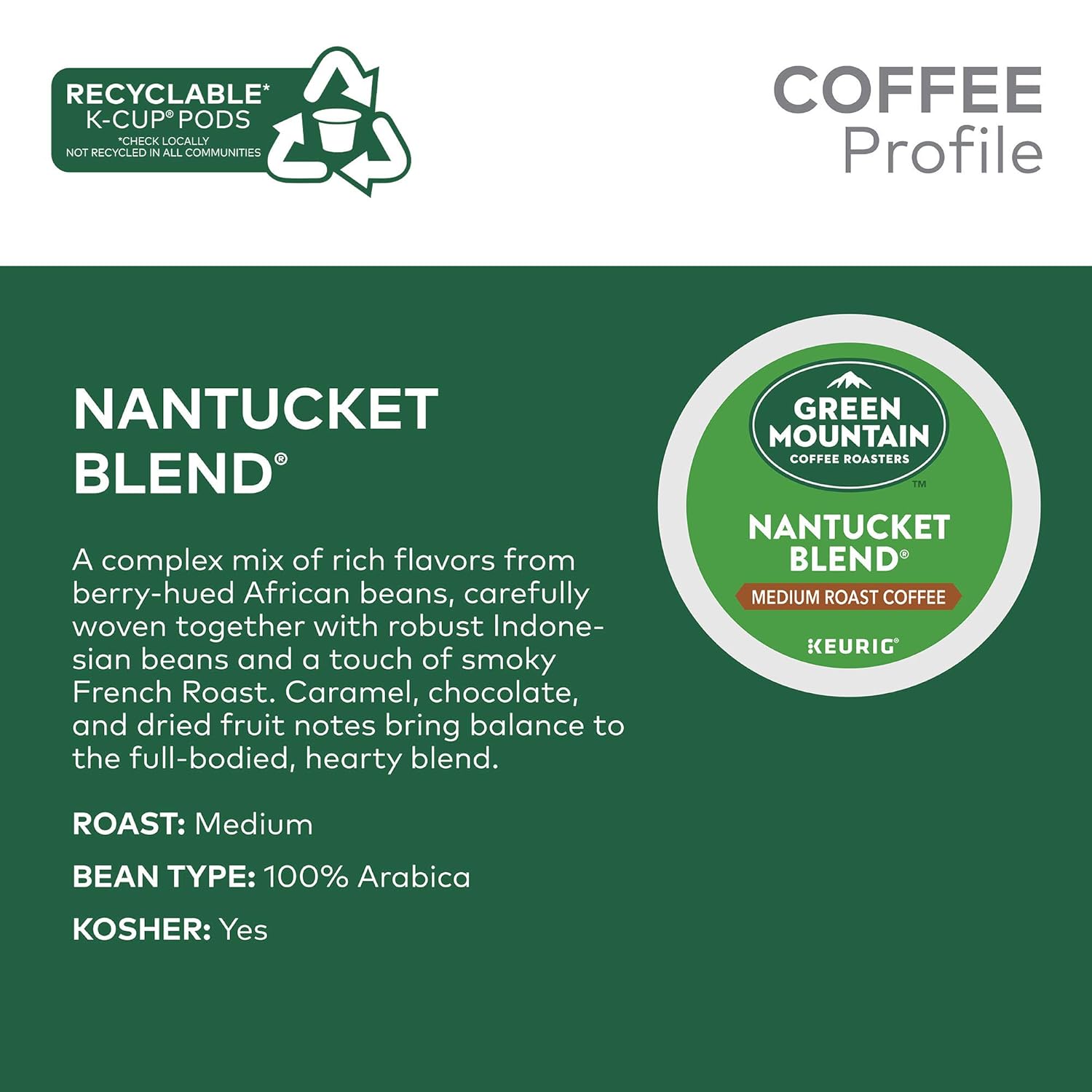 Green Mountain Coffee Roasters Half Caff Keurig Single-Serve K-Cup pods, Medium Roast Coffee, 72 Count (6 Packs of 12)