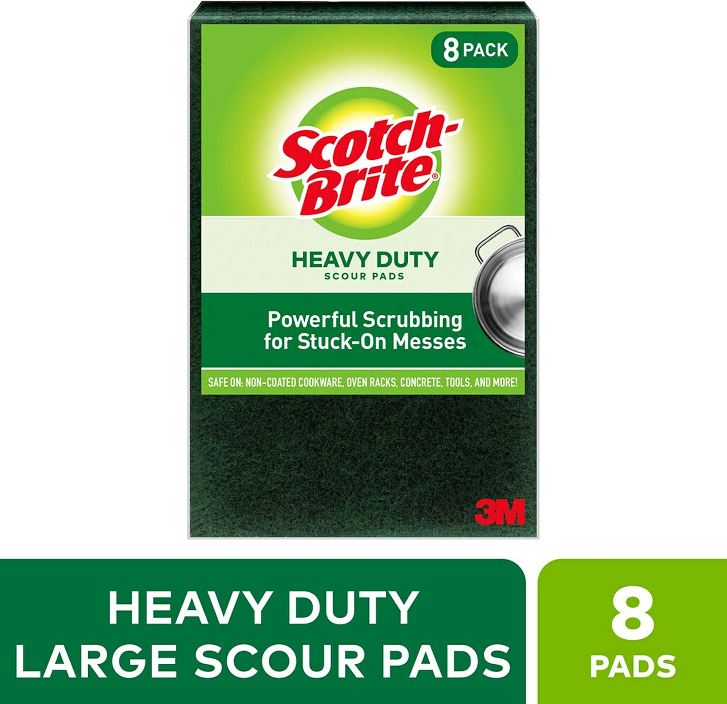 Scotch-Brite Heavy Duty Scour Pads, Great For The Kitchen, Garage and Outdoors, 8 Pads