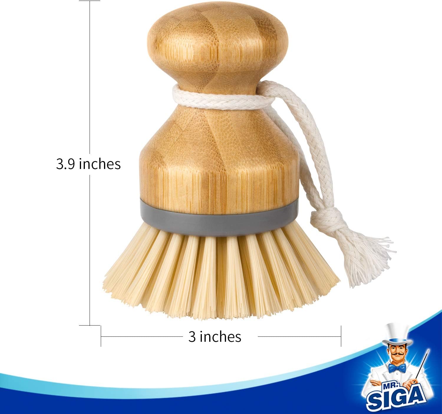 MR.SIGA Dish Brush with Bamboo Handle Built-in Scraper, Scrub Brush for Pans, Pots, Kitchen Sink Cleaning, Pack of 2