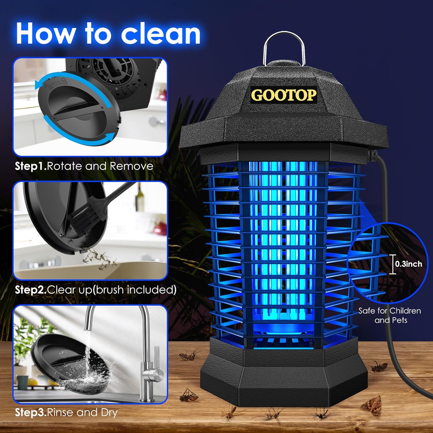 GOOTOP Bug Zapper Outdoor, Mosquito Zapper Outdoor, Electric Fly Zapper,Fly Traps, Mosquito Killer, 3 Prong Plug,Flying Insects Zapper Outdoor 90-130V, ABS Plastic Outer (Black)