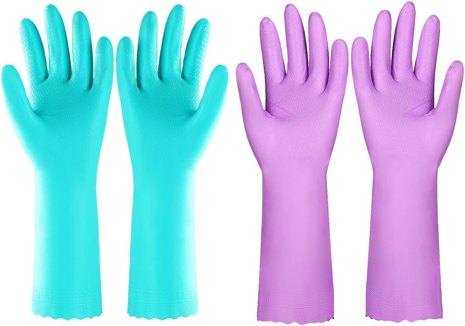 Elgood Reusable Dishwashing Cleaning Gloves with Latex free, Cotton lining,Kitchen Gloves 2 Pairs,Purple+blue Medium