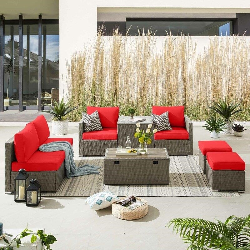 Aaleena Wicker/Rattan 6 - Person Seating Group with Cushions