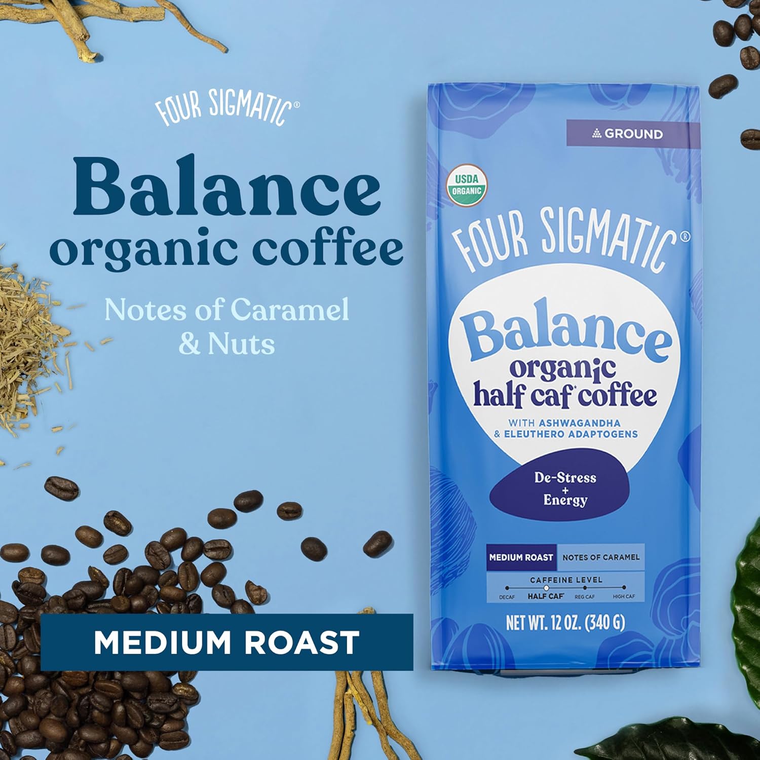 Four Sigmatic Think Mushroom Coffee | Organic Ground Coffee with Lion's Mane Mushroom and Chaga Mushroom | Nootropic Mushroom Coffee for Better Focus and Immune Support | 12oz Bag
