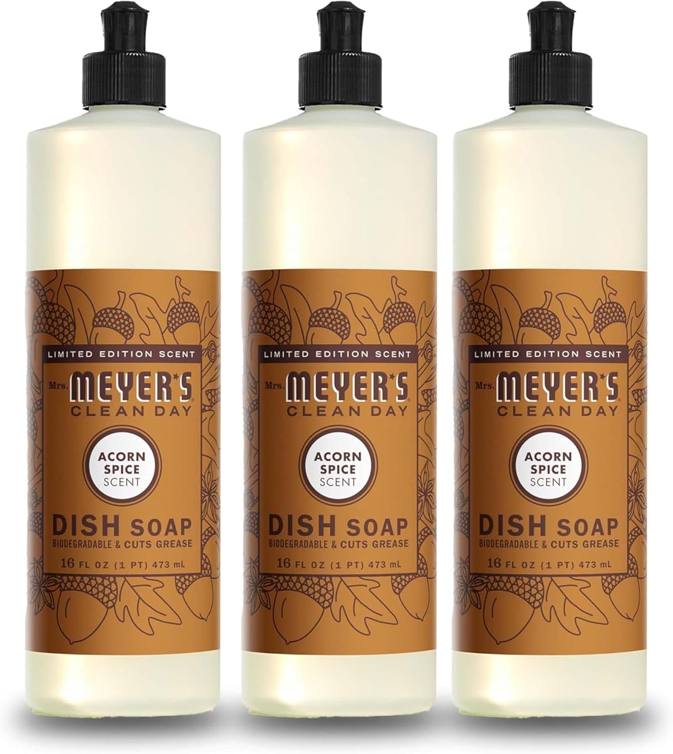 MRS. MEYER'S CLEAN DAY Liquid Dish Soap, Biodegradable Formula, Basil, 16 fl. oz - Pack of 3