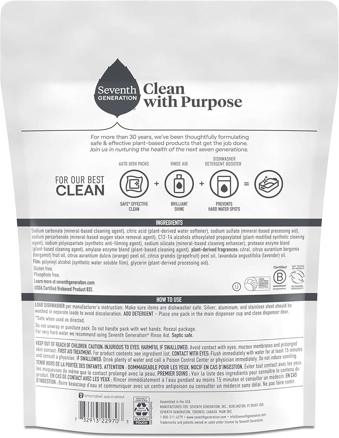 Seventh Generation Power+ Dishwasher Detergent Packs Fresh Citrus scent 1 for sparkling dishes Dishwasher tabs 70 count