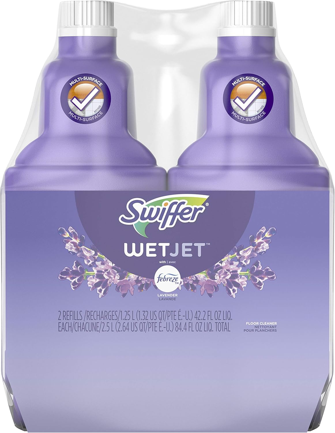Swiffer WetJet Multi-Purpose Floor Cleaner Solution with Febreze Refill, Lavender Scent, 1.25 Liter -42.2 Fl Oz (Pack of 2)