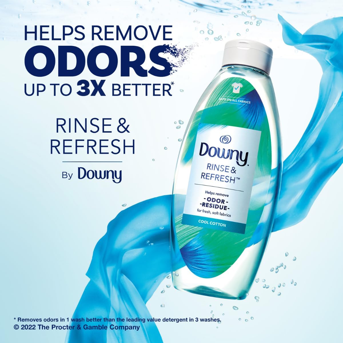 Downy Rinse & Refresh Laundry Odor Remover And Fabric Softener, Cool Cotton, 48 Fl Oz, HE Compatible Laundry Sanitizer, Safe On All Fabrics, Fabric Softener Liquid