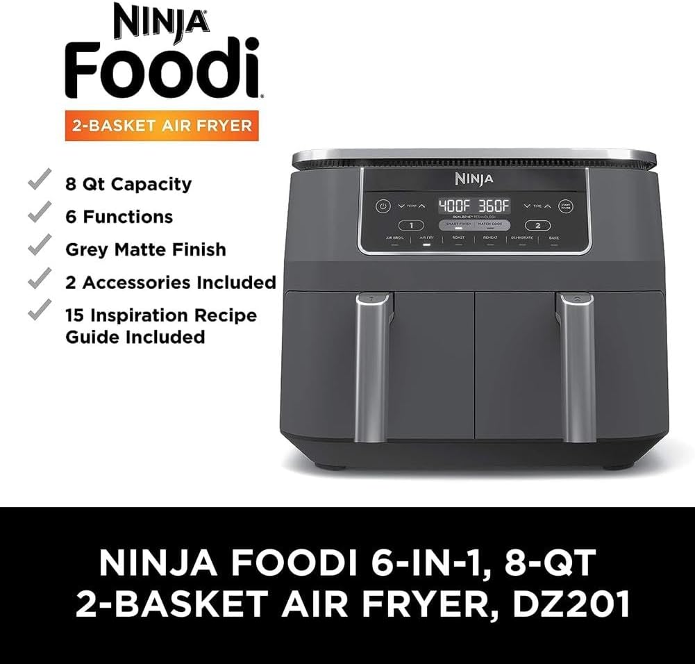 Ninja Air Fryer, Thermometer, Roast, Bake, Air Fry, Crisps, Broil, Reheats, Keep Warm, 10-in-1, Fries, Frozen Food, Veggies, and Meat, Quick Meals, Healthy Meals, Less Oil, 10 QT, Grey, DZ550