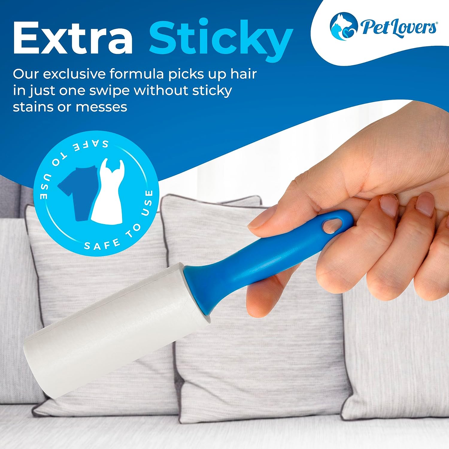 PetLovers Extra Sticky Lint Roller Mega Value Set 450 Sheets for Pet Hair Removal, Dog and Cat Lint Remover 5 Pack