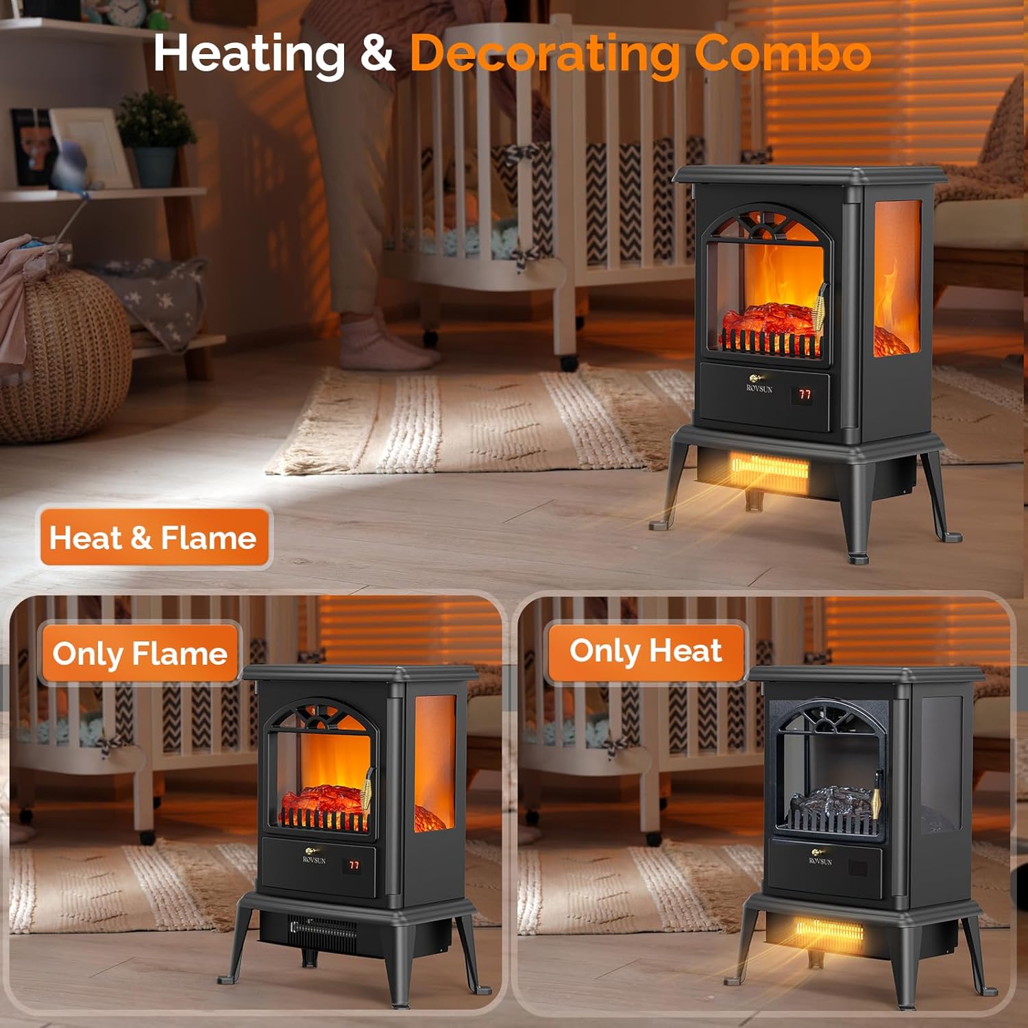 ROVSUN 1500W Electric Fireplace Stove, 22.4
