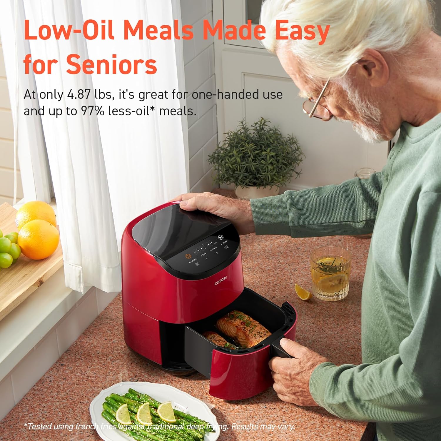 COSORI 2.1Qt Air Fryer, Small 4-in-1 Air Fryer Perfect for Simple Meals and Snack, Easy to Leftover Food to Crispy, 97% Less Oil, 30 In-App Recipes, Nonstick & Dishwasher Safe Basket