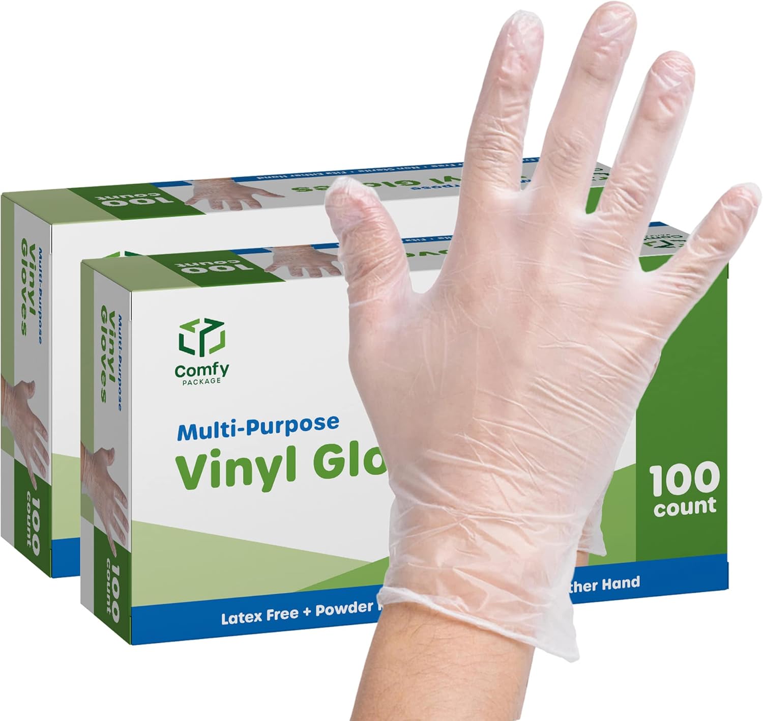 Comfy Package [100 Count Disposable Vinyl Gloves, Powder Free, Latex Free, Clear Gloves for Cooking and cleaning - Medium