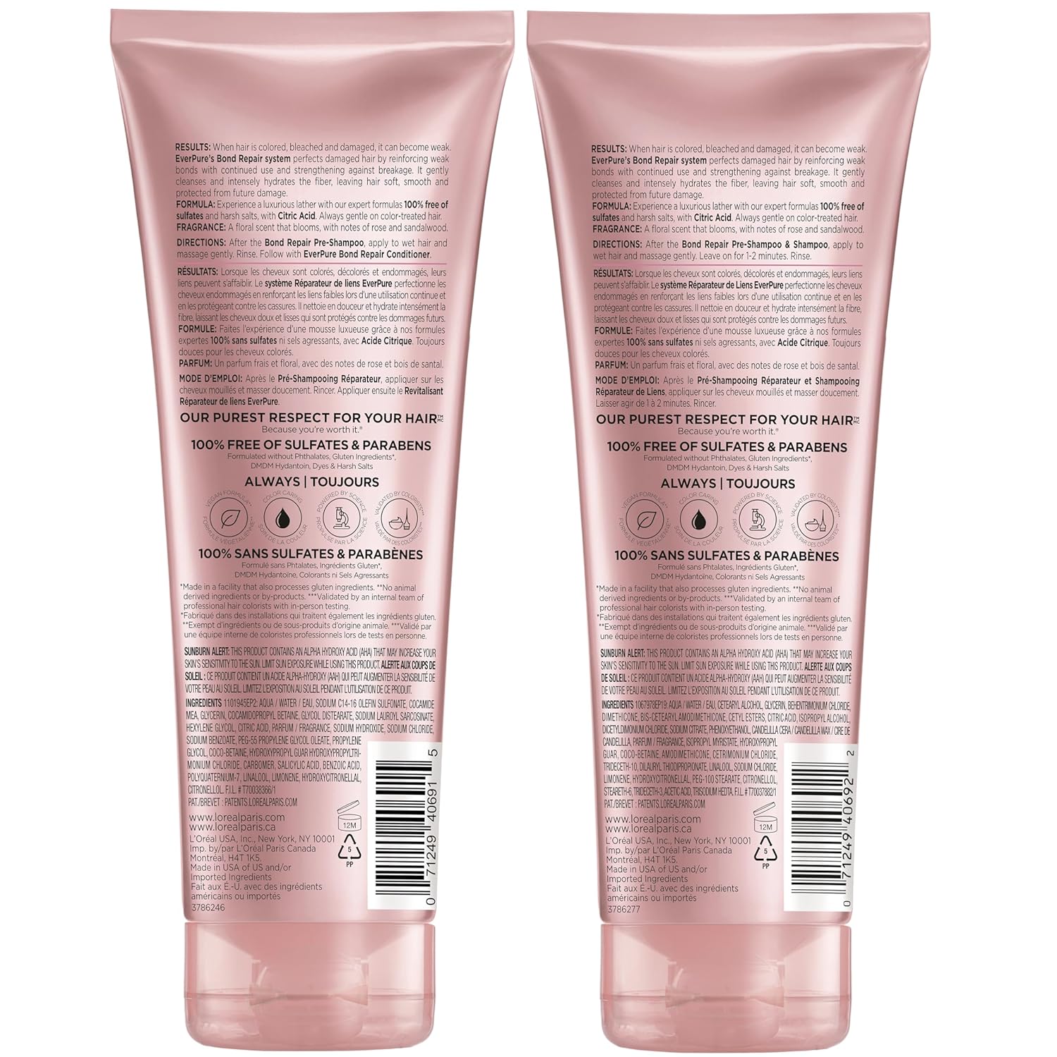 L'Oreal Paris EverPure Sulfate-Free Vegan Hair Care Kit - Shampoo and Conditioner to Strengthen and Repair Hair Bonds (Packaging May Vary)