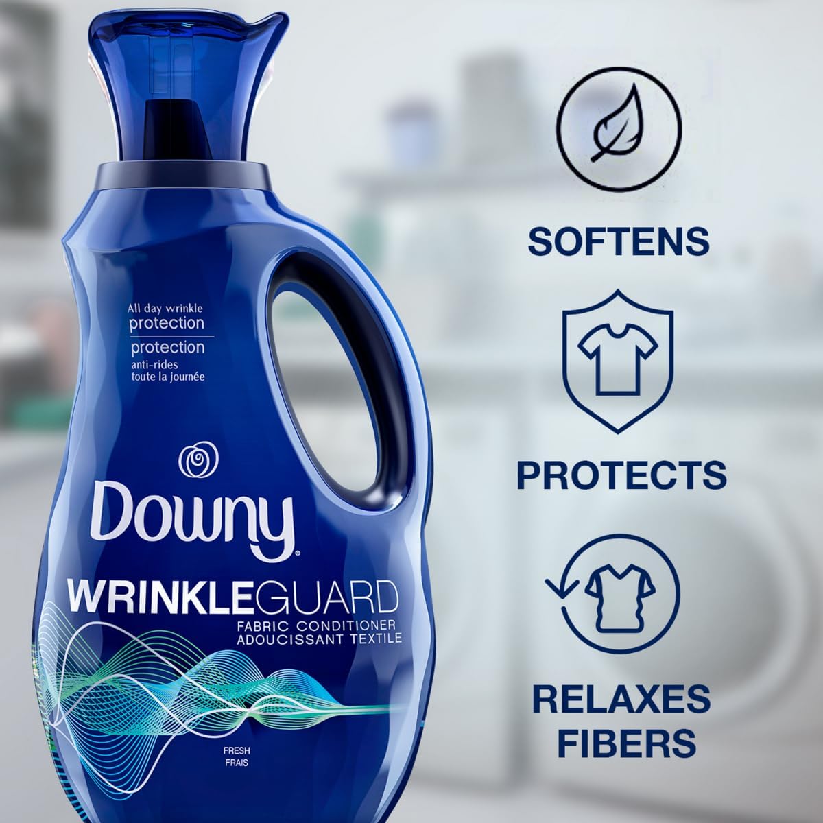 Downy WrinkleGuard Liquid Fabric Softener and Conditioner, Fresh, 48 fl oz 48 Loads, Pack of 2