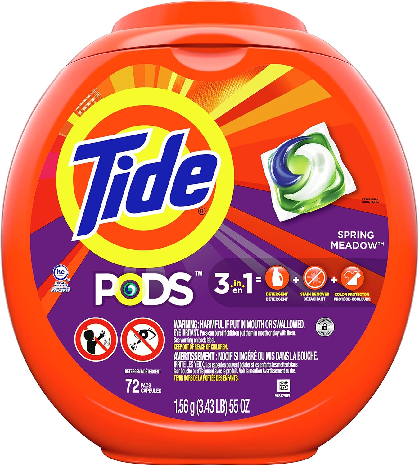 Tide PODS Liquid Laundry Detergent Soap Pacs, Powerful 3-in-1 Clean in One Step, He Compatible, Spring Meadow Scent, 76 Count