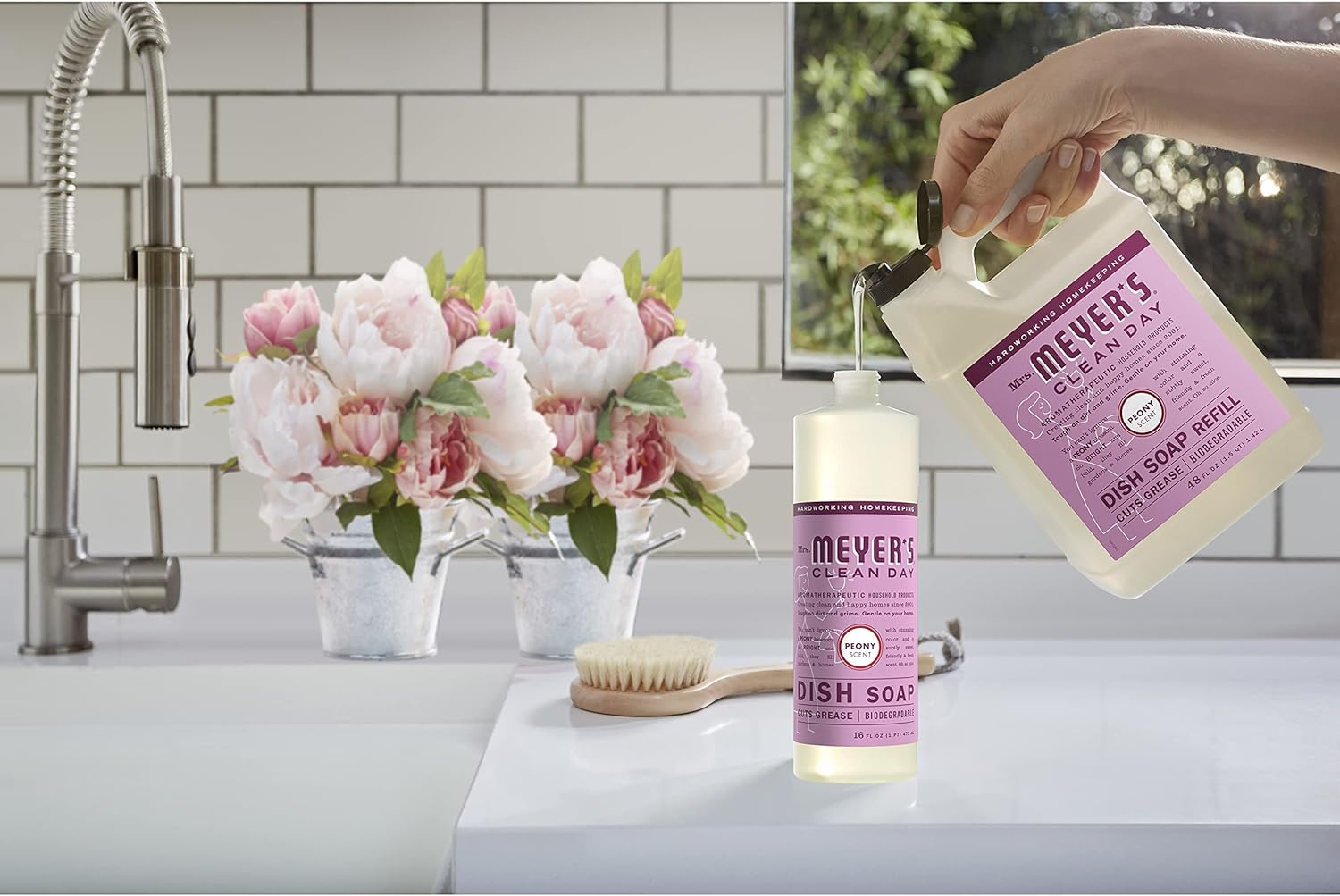 MRS. MEYER'S CLEAN DAY Liquid Dish Soap Refill, Biodegradable Formula, Honeysuckle, 48 fl. oz