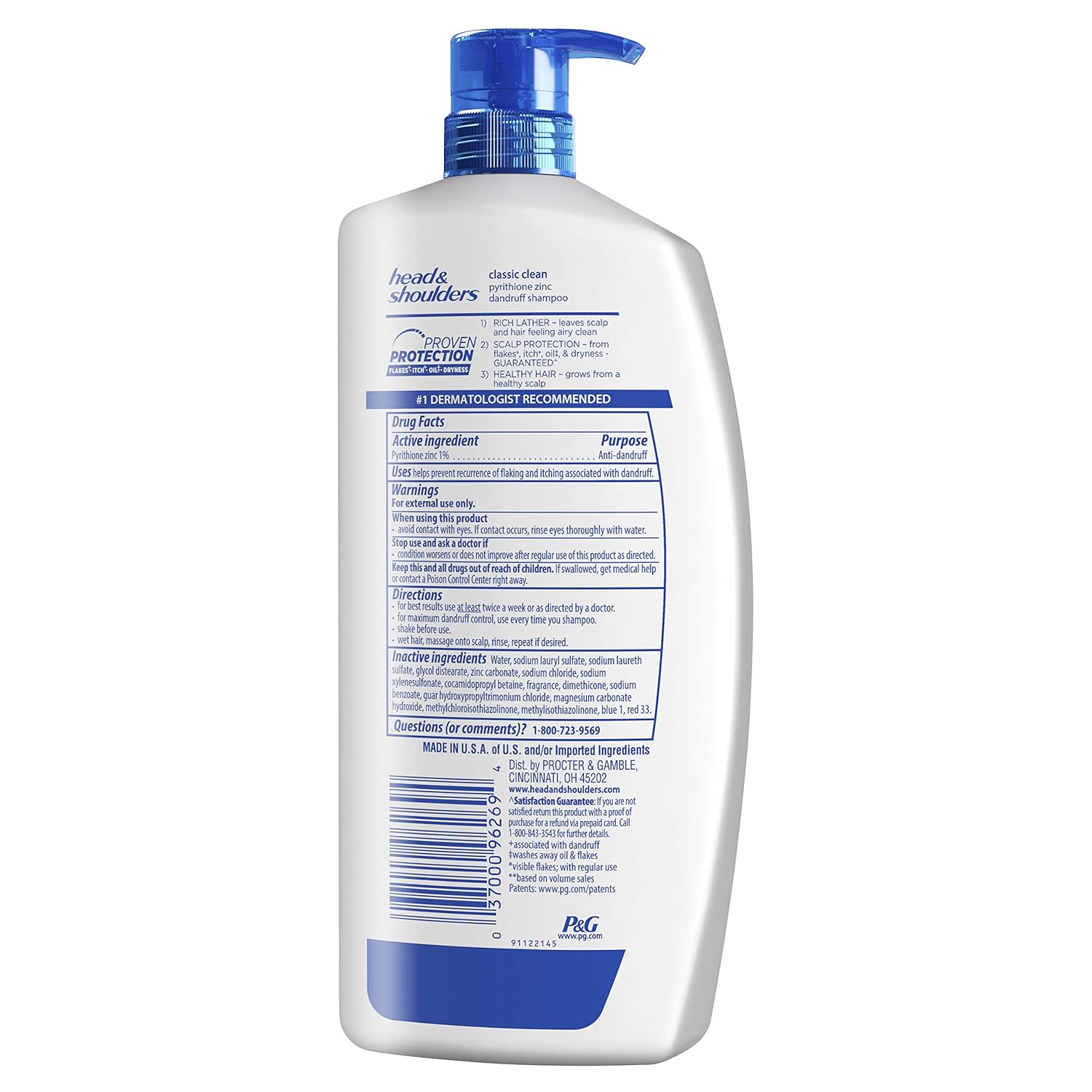 Head & Shoulders Classic Clean Dandruff Shampoo Twin Pack, Anti-Dandruff Daily Use, Paraben-Free, Color-Safe, 32.1 Fl Oz Each (Set of 2)