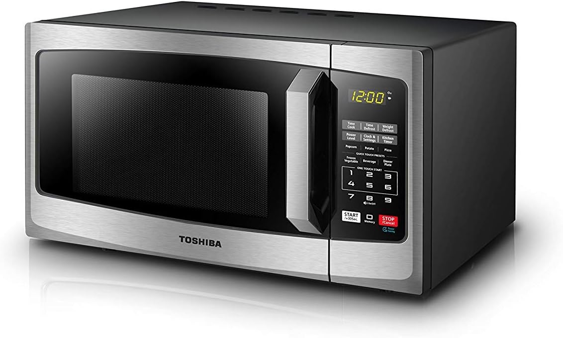 TOSHIBA EM925A5A-BS Countertop Microwave Oven, 0.9 Cu Ft With 10.6 Inch Removable Turntable, 900W, 6 Auto Menus, Mute Function & ECO Mode, Child Lock, LED Lighting, Black Stainless Steel