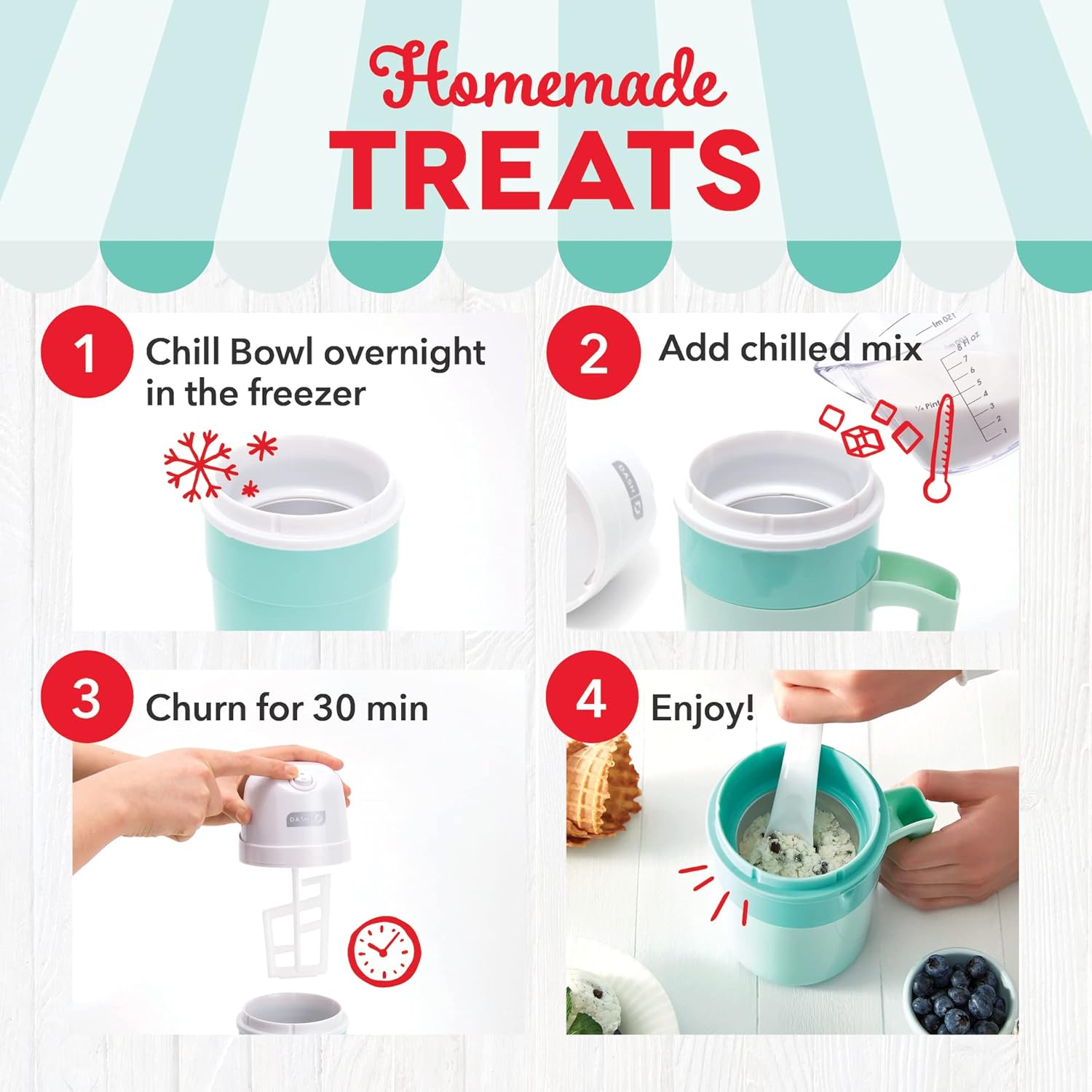 DASH My Pint Ice Cream Maker Machine (Aqua): Multi-Purpose Soft Serve Ice Cream Machine for Homemade Gelato, Sorbet, Frozen Yogurt, Includes Mixing Spoon, Easy to Clean and Store